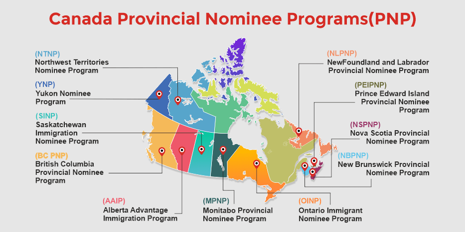 Canada provincial nominee program map highlighting PR pathways